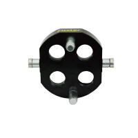 Faster Multikuppler Loshälfte P508 wird mit den 4 Hydraulik Einsetzten und 2 Führungsbolzen diagonal nach vorne dargestellt