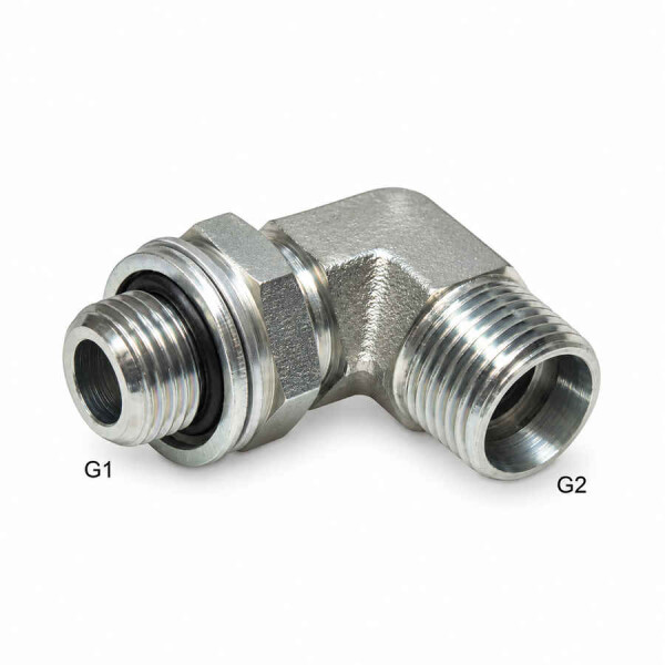 Einstellbare Winkel- Einschraubverschraubung im 90 grad Winkel beide Seiten Außengewinde G1 und G2