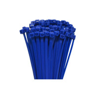 Blaue Kabelbinder im hunderter Bündel sind in der Darstellung stehend