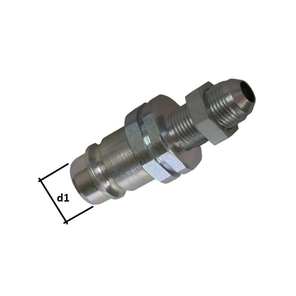 SVK Stecker unter Druck kuppelbar mit einem JIC Schottgewinde und einem 74 grad Konus rechts und unten links wird es mit d1 gekennzeichnet