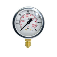 Glycerin Manometer 63mm mit Messinganschluss 1/4 zoll unten wird in der Länge abgebildet