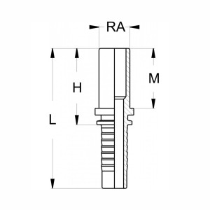 Technische Zeichnung eines geraden BEL Rohrstutzen mit den Abmassen L H RA und M