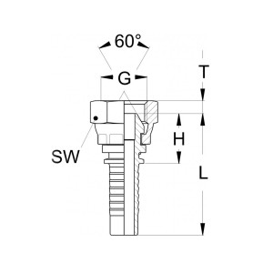 technische Zeichnung gerader Pressnippel mit 60 grad Innenkonus