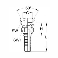 DKJ Pressnippel Technischezeichnung mit den Abaßen SW1 SW G 60° Konus H und L